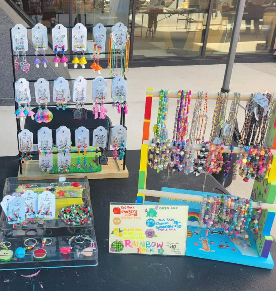 a table spread with robiwanders earrings and chokers